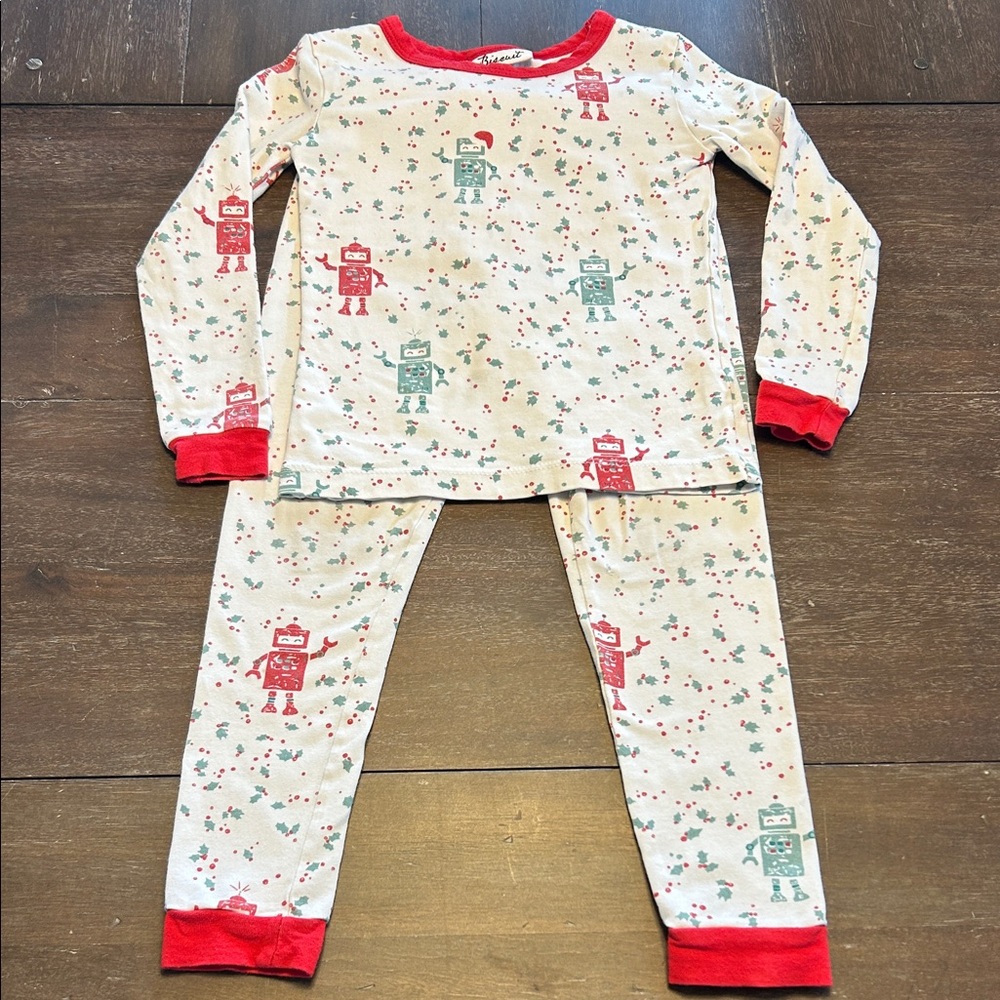 Biscuit Pima Cotton Christmas Red/Green Robots 2-Piece Pajama Set